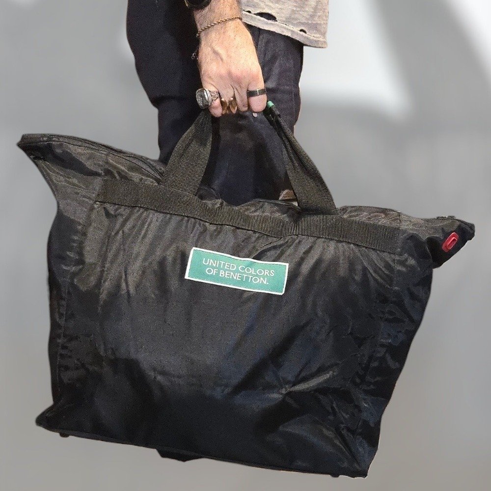 Vtg 1990s United Colors Of Benetton Nylon Duffel Black Logo Colorblock Pockets - Picture 3 of 16